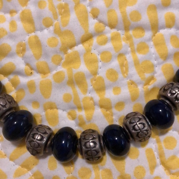 Dark blue & silver color beaded handmade necklace - Picture 2 of 3